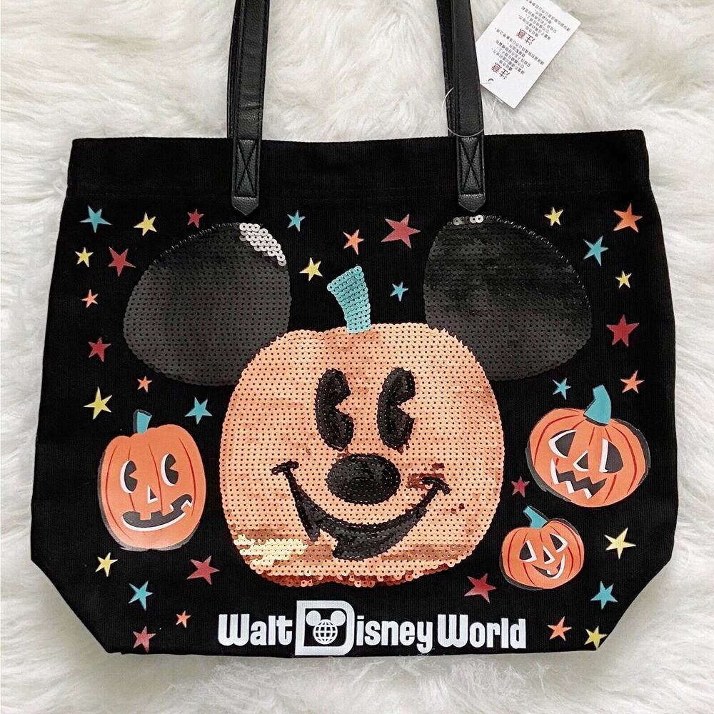 Walt Disney World New Halloween Tote Bag Sequins Pumpkin Mickey Mouse